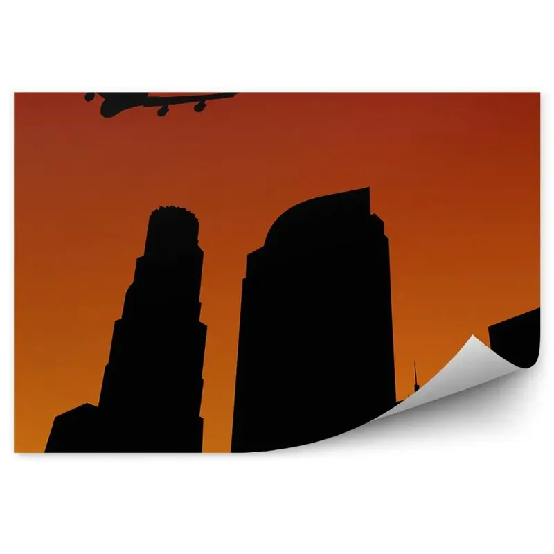 Livrare rapidă Fototapet pentru perete Avion care zboară deasupra formelor orașului