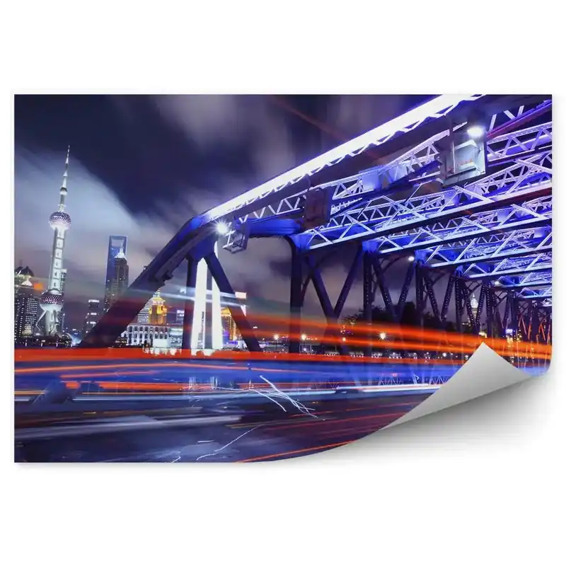 Fototapet Shanghai Bridge lumina traficului noapte Cumpărături sigure
