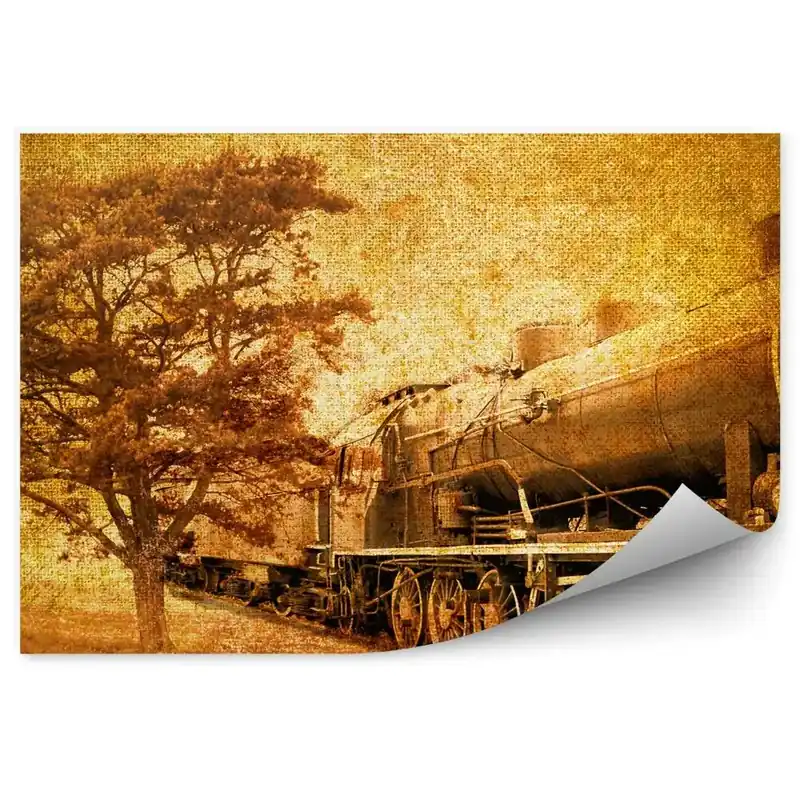 Decor fototapet Fotografie istorică a unui tren vechi lângă un copac Reduceri