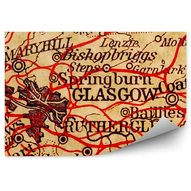 Ultima șansă Fototapet vintage Harta veche a orașului Glasgow