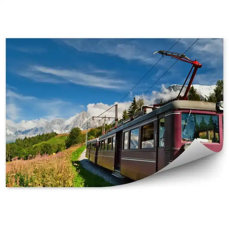 Plată sigură Fototapet perete Tramvai de munte în Alpi. Franța Valea Chamonix.