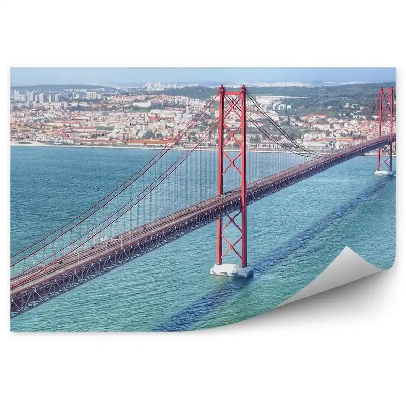 Cumpără online Fototapet pentru perete Pod roșu peste râul de pe orizontul orașului