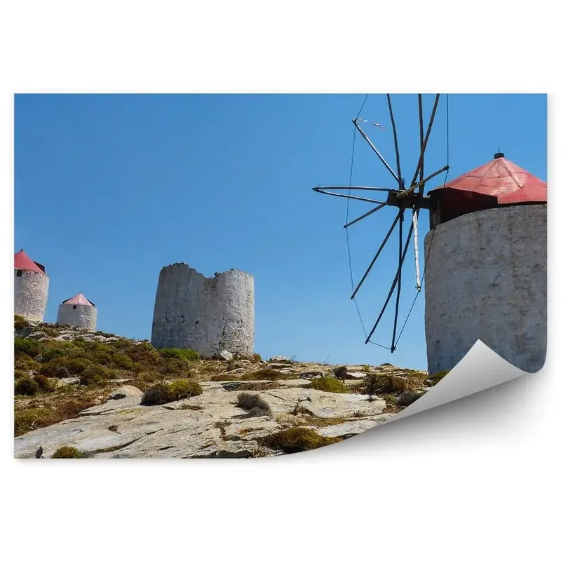 Premium Decor fototapet Mori de vânt vechi pe un deal cu ruine
