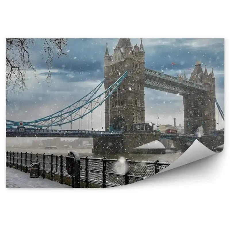 Cel mai vândut Fototapet vintage Tower Bridge iarnă peisaj înzăpezit de iarnă