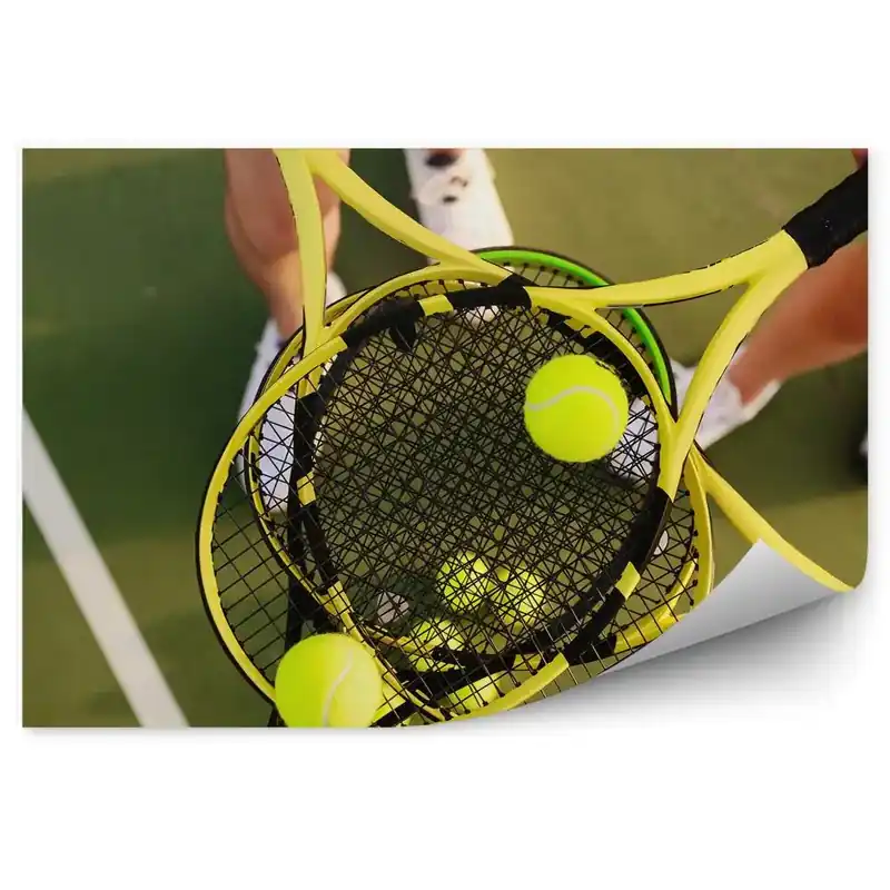 Livrare expres Fototapet perete Dublu tenis cu rachete de tenis cu mingi de tenis jucători