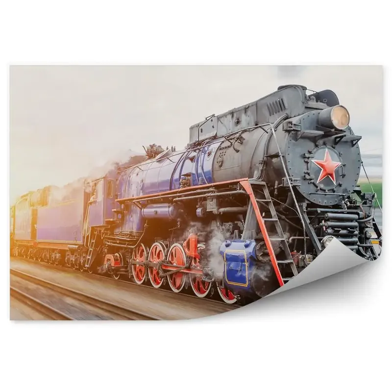 Fototapet vintage Locomotivă neagră în mișcare Popular