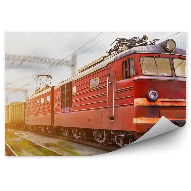 Fototapet Locomotivă roșie și tren de marfă Retur gratuit