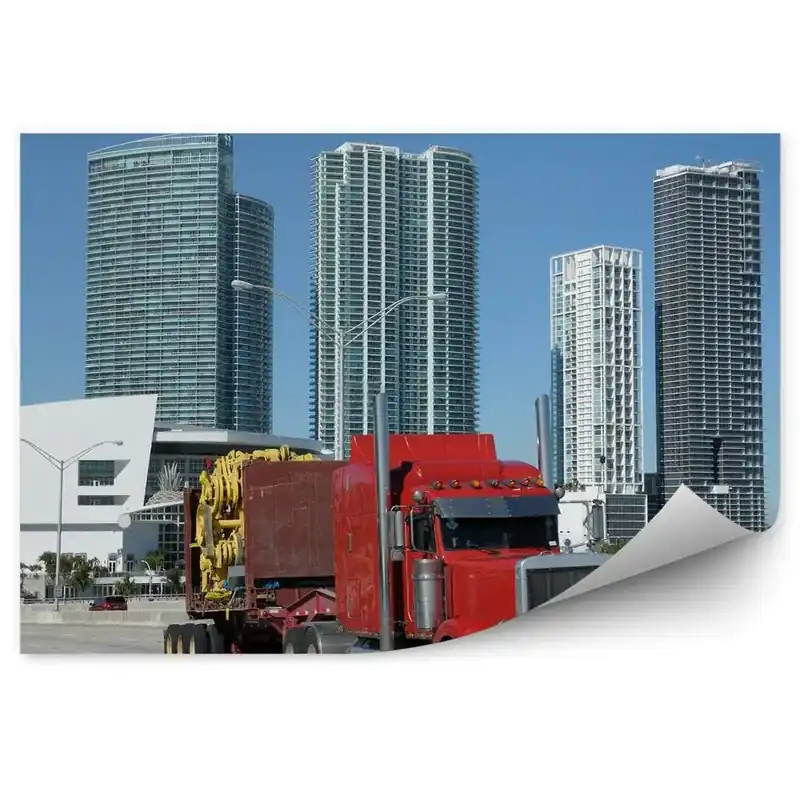 Fototapet pentru perete Camion american cu fundalul orașului Miami Doar azi
