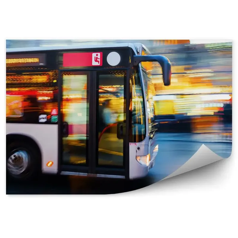 Decor fototapet Autobuz în mișcare oraș de noapte Preț redus