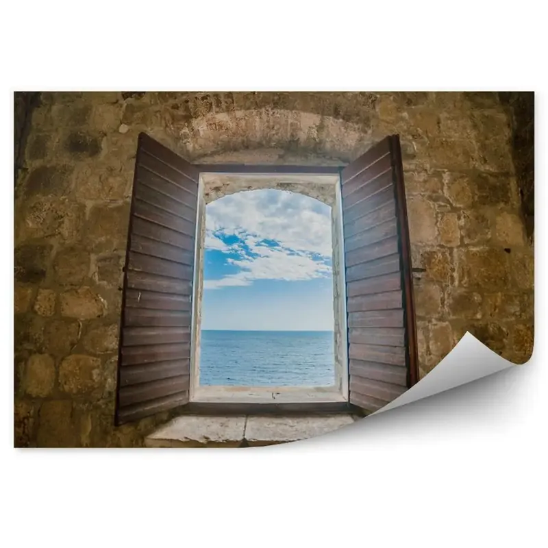Calitate înaltă Fototapet perete Fereastră în zidul vechiului fort cu vedere la mare