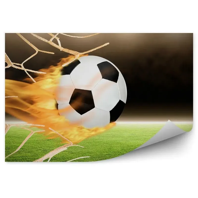 Fototapet pentru perete Fotbal în poartă foc peluză gazon noapte Reducere