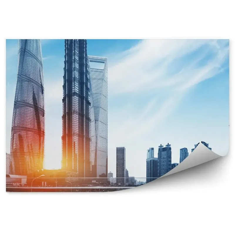 Fototapet Apus de soare oraș Shanghai clădire de sticlă Chilipir