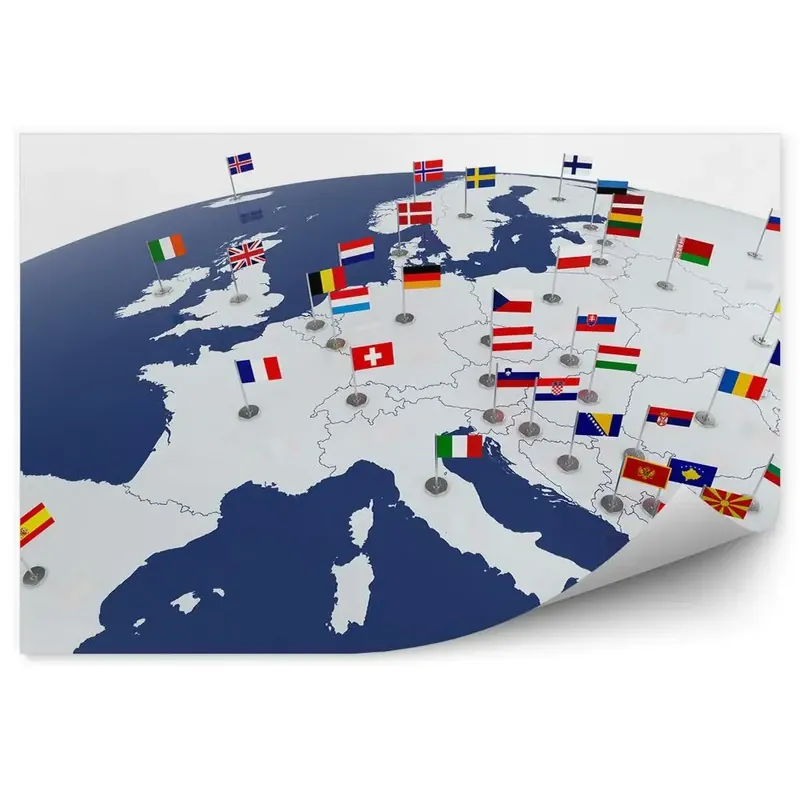 Cel mai vândut Fototapet perete Steaguri ale statelor membre ale Uniunii Europene Harta Europei