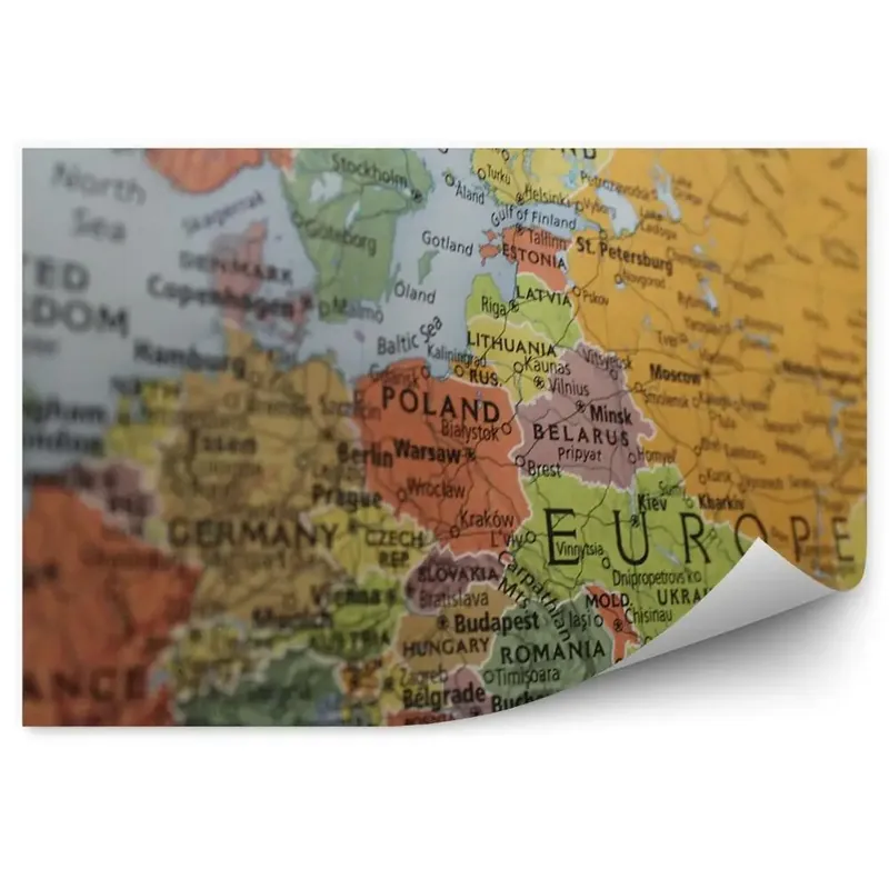 Calitate înaltă Decor fototapet Harta țărilor din Europa cu numele marilor orașe