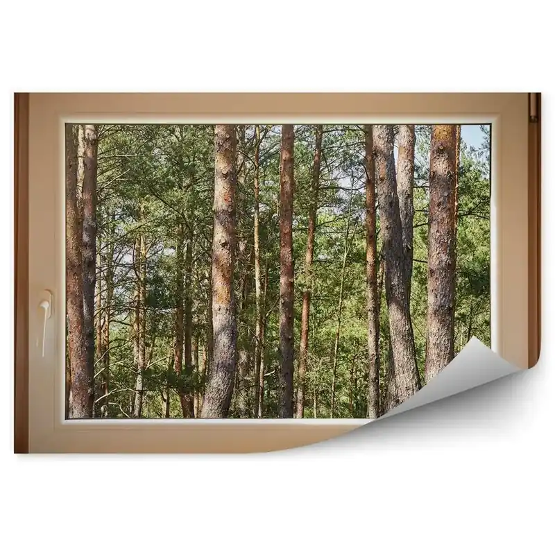 Ofertă specială Fototapet Casă din lemn cu vedere la pădure de la fereastră