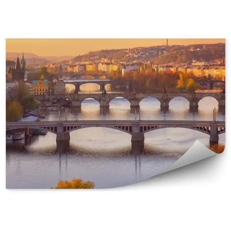 Fototapet vintage peisaj de toamnă Praga poduri Praga copaci râu Cel mai bun preț