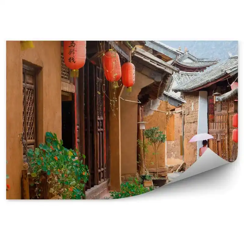 Ofertă limitată Fototapet Asia veche stradă veche femeie felinar