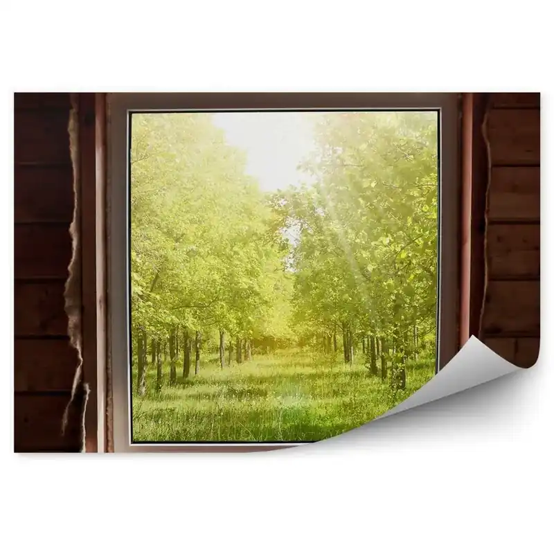 Fototapet vintage Casă din lemn cu vedere spre o pădure luminată Mai ieftin