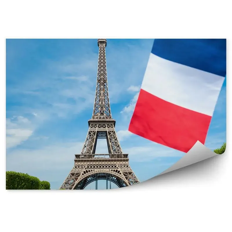 Fototapet Steagul francez turiști în parc Turnul Eiffel Mai ieftin