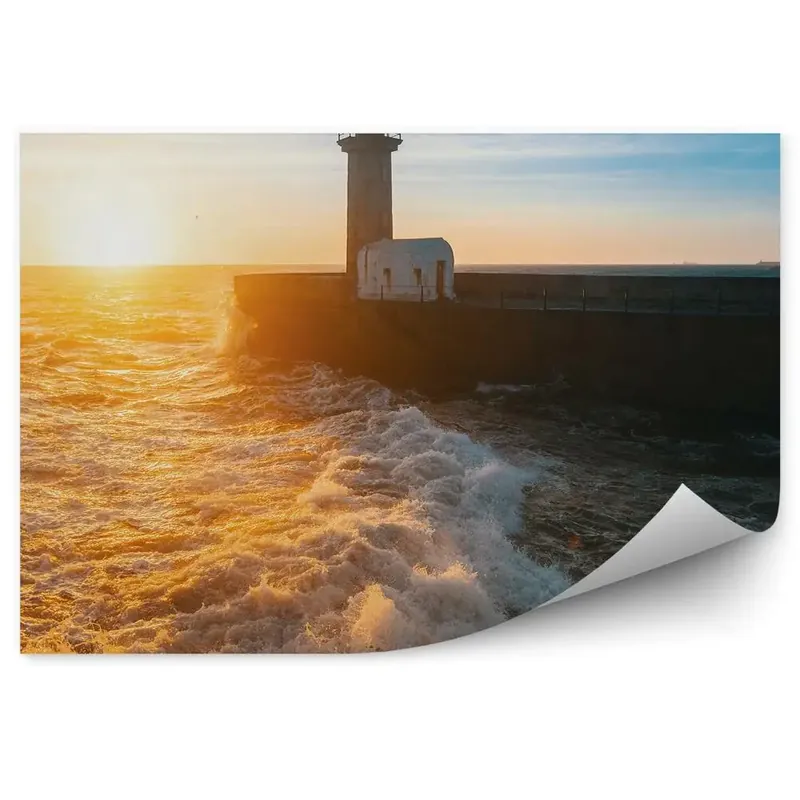 Decor fototapet Farul pe digul de beton valuri de mare Reducere extra
