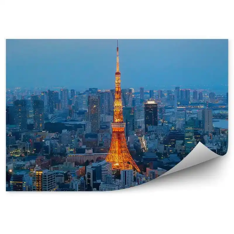 Fototapet vintage Tokyo Tower simbol al capitalei Japoniei noapte Preț mic