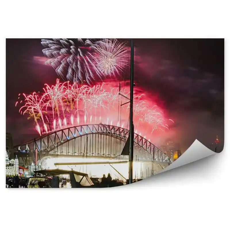 Cumpără acum Fototapet pentru perete Focuri de artificii noapte lumini barca Sydney