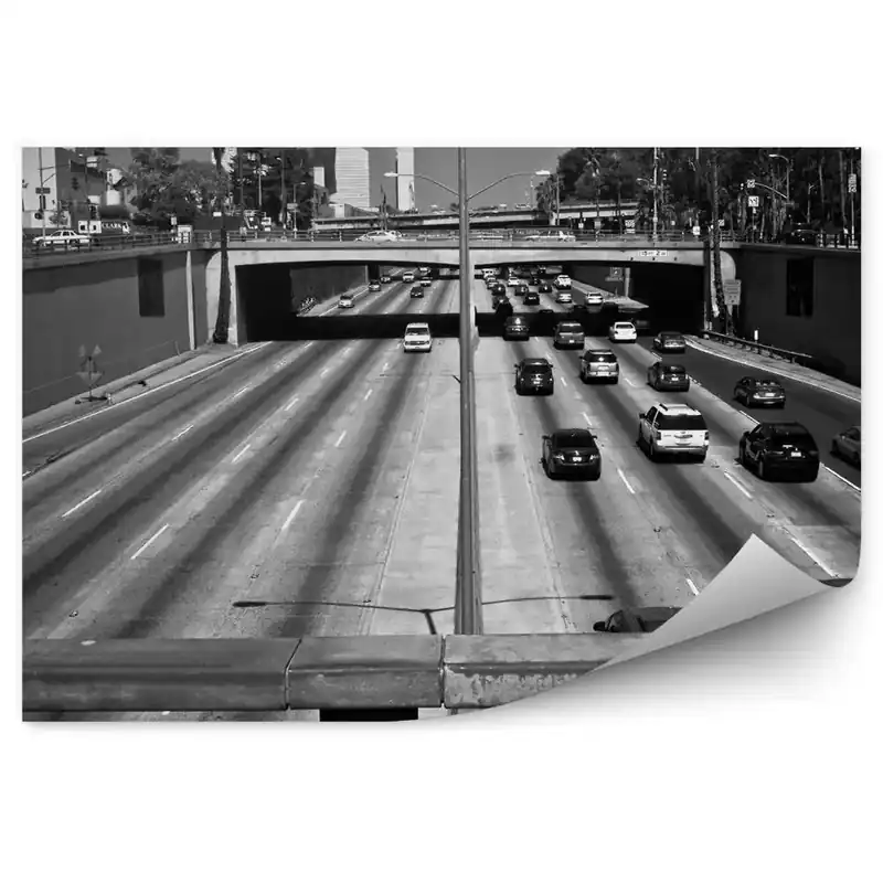 Fototapet vintage Fotografie alb-negru autostradă oraș mașini Retur ușor