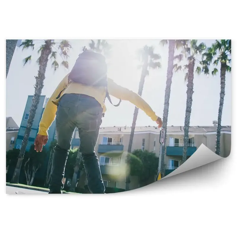 Fototapet Skateboard clădire palmieri palmieri stradă semn de sport Cel mai vândut