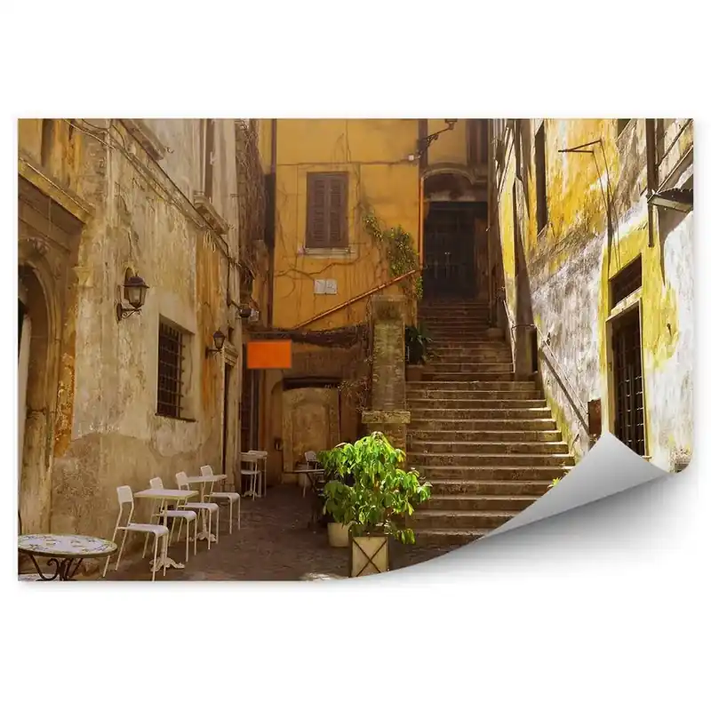 Cumpără online Fototapet perete stradă veche cafenea cafenea plante scări