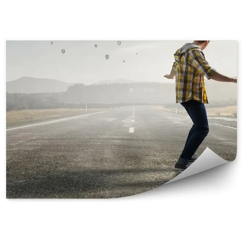 Retur ușor Fototapet perete Skater skateboard rutier skateboard cer iarbă baloane