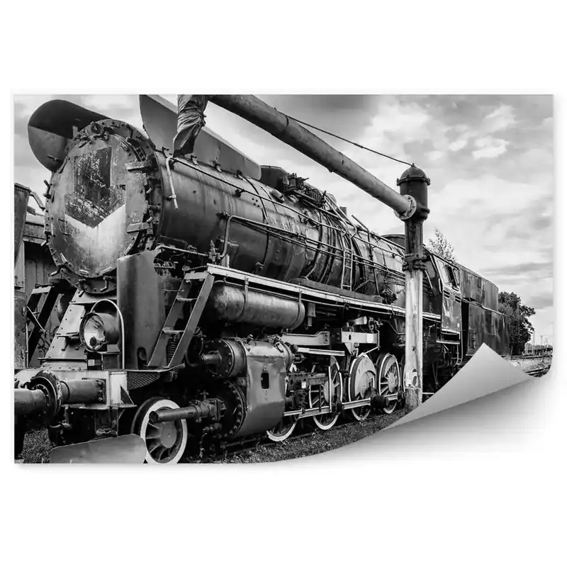 Promoție Fototapet Locomotivă cu abur veche de epocă pe cale de rulare