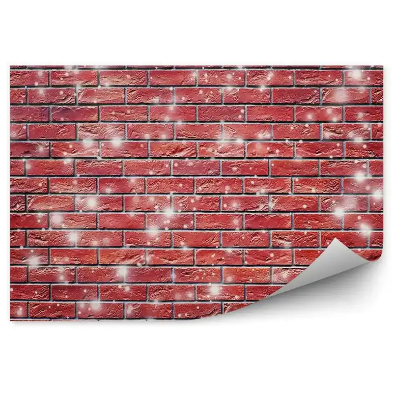 Fototapet perete Zid De Cărămidă Roșie Cu Textura Fulgilor De Zăpadă Care Cad Cumpără acum