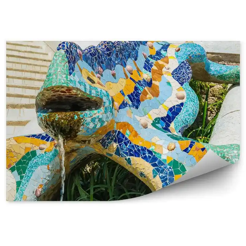 Fototapet pentru perete Salamander Mozaic Fântână Apă Scări Iarbă Ofertă