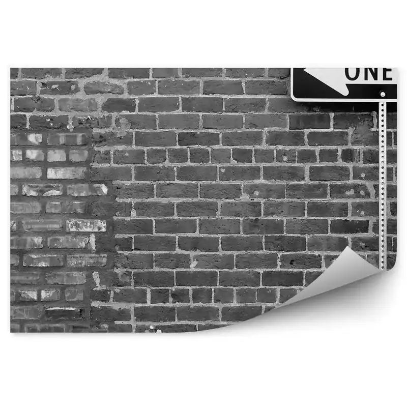 Reducere de preț Fototapet Zid De Cărămidă Gri Cu Semn Unidirecțional