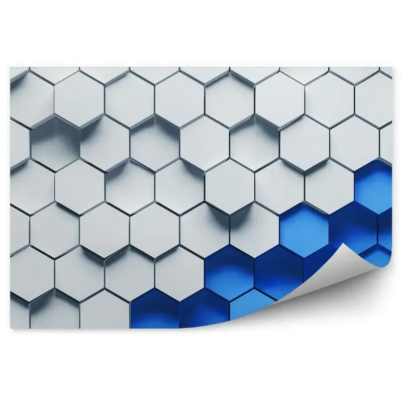 Decor fototapet Model Convex 3D Cu Hexagoane Albe Albastre Ofertă de sezon