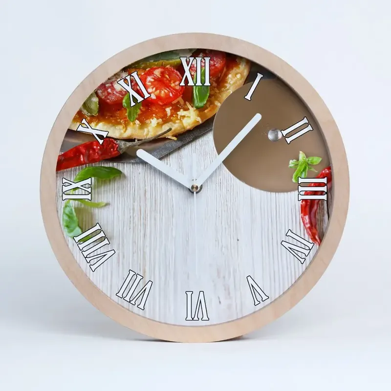 Ceas perete din lemn Pizza Premium