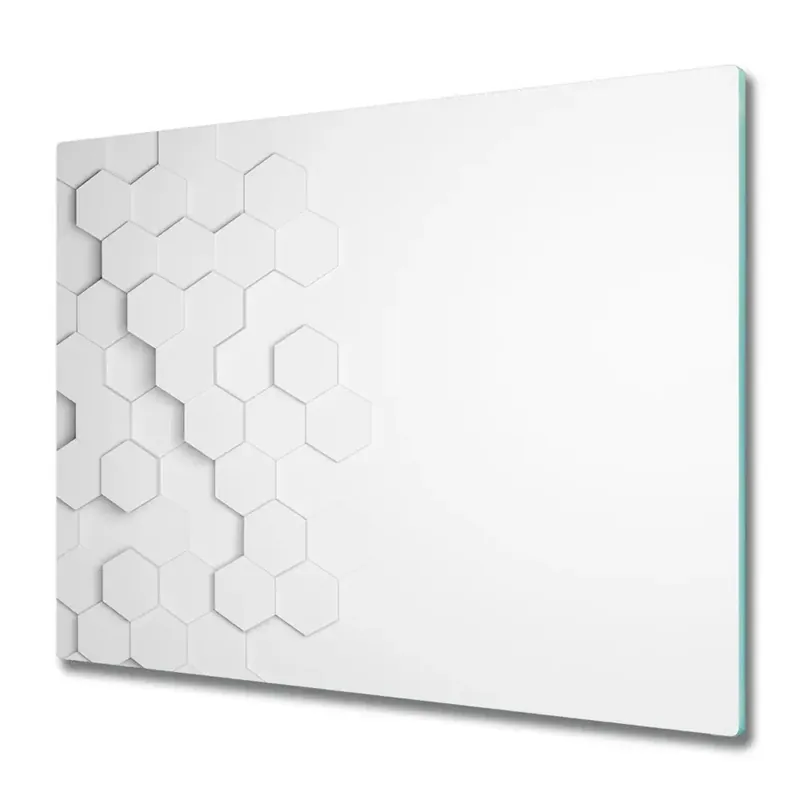Tocător din sticlă Fond alb hexagonal Plată securizată