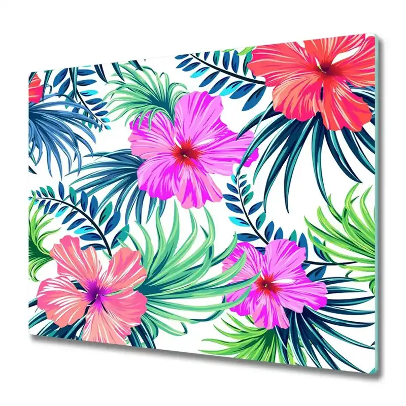 Tocător sticlă Model în flori hawaiiene și frunze de palmier Reducere specială