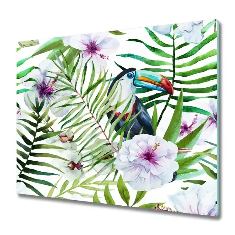 Tocător sticlă Toucan și frunze tropicale Chilipir