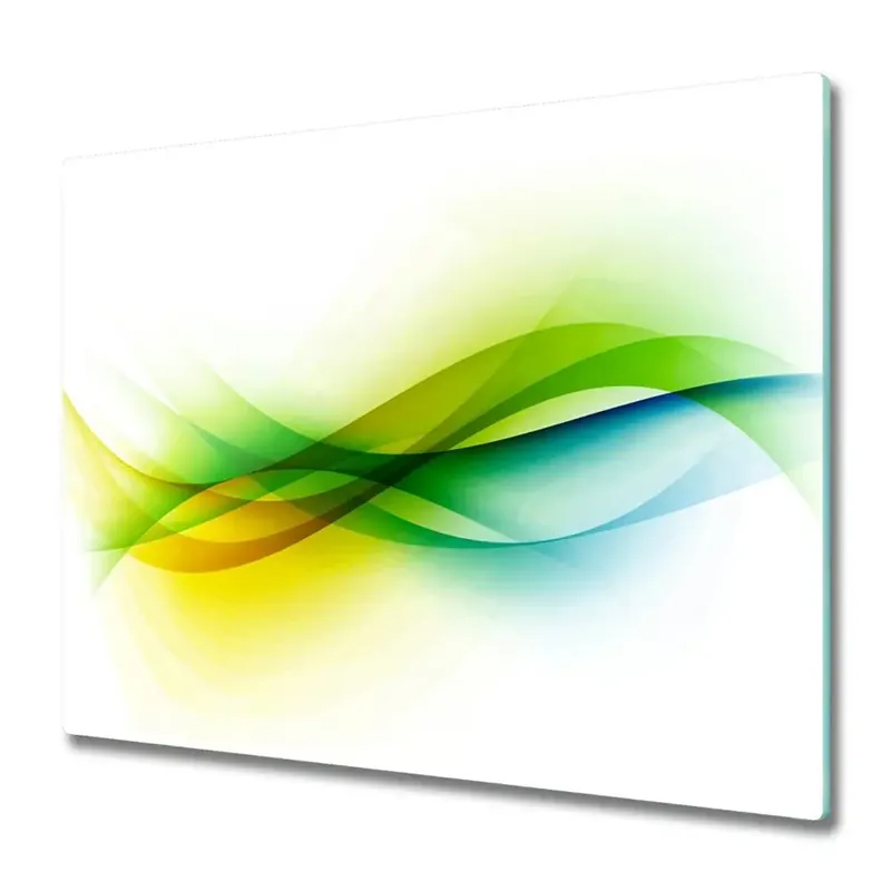 Promoție Tocător din sticlă Valuri abstracte de culoare galbenă, verde și albastră