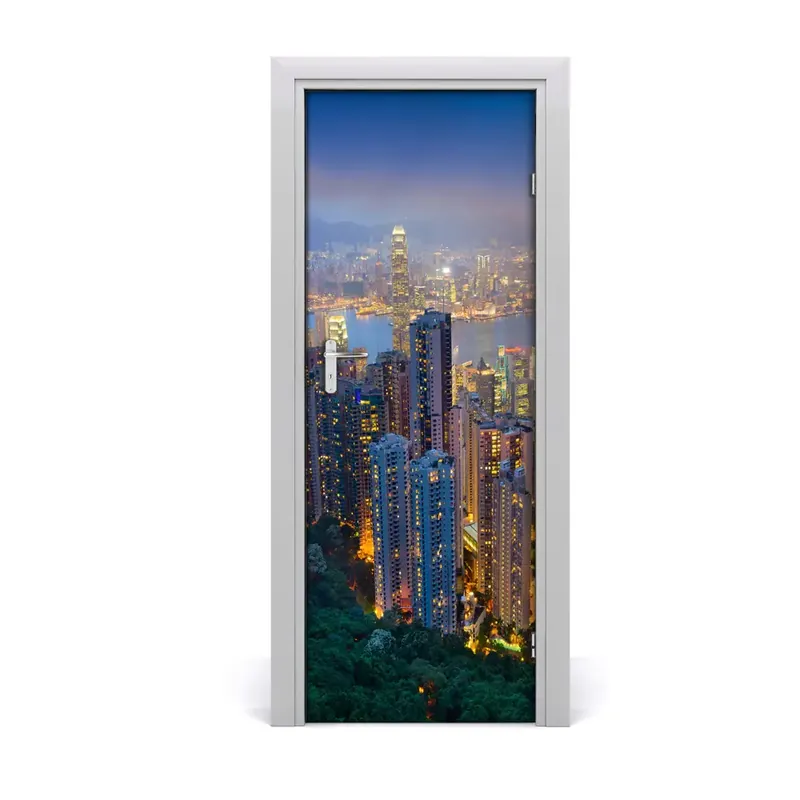 Autocolant de uși Panorama de noapte din Hong Kong Preț mic