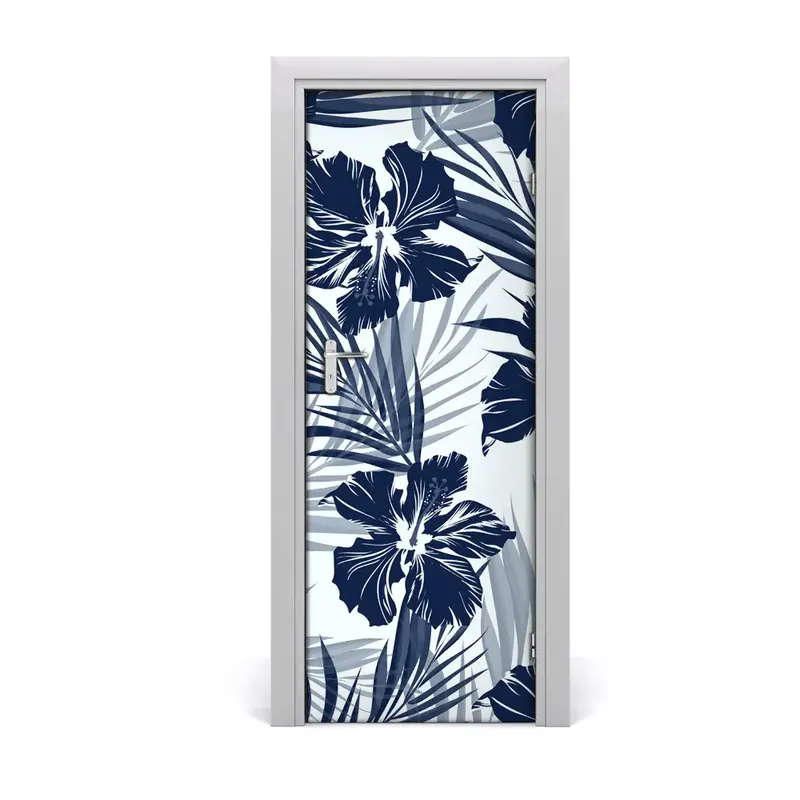 Autocolant de uşă Flori, frunze tropicale Plată sigură