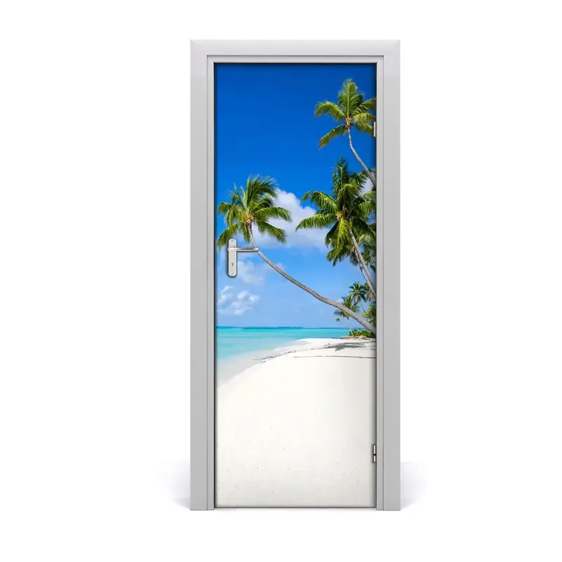 Autocolant de uşă Plaja tropicala cu palmieri Ultima șansă