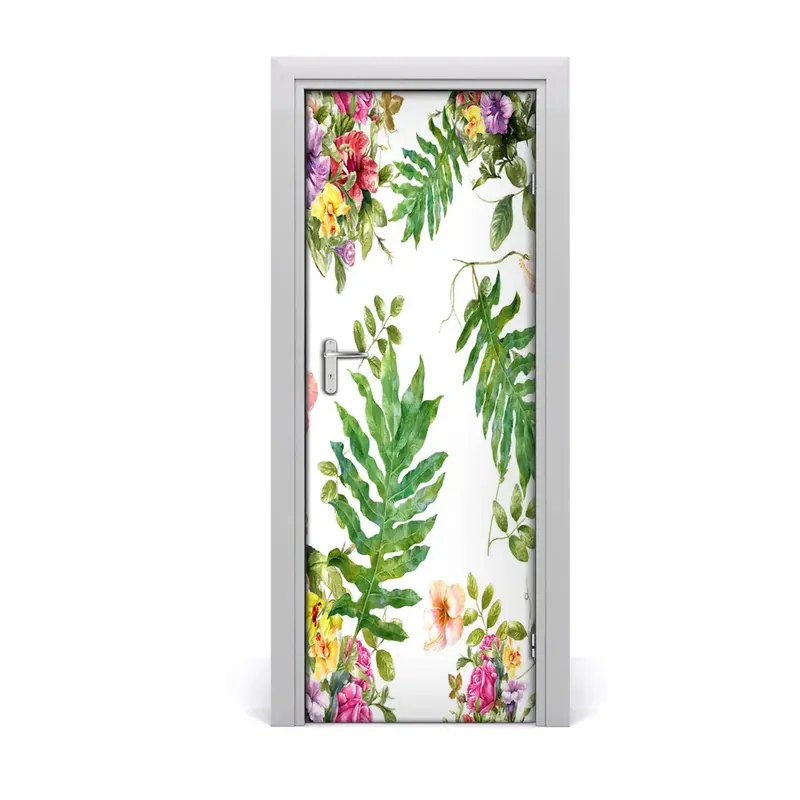 Autocolant de uşă Flori tropicale colorate Ofertă de sezon
