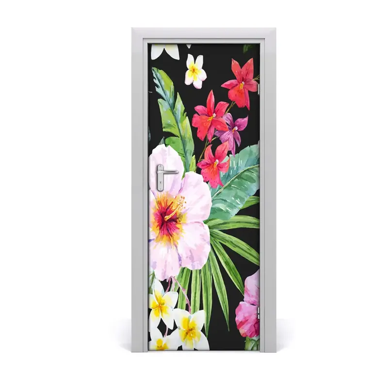 Autocolant pentru uși Model hawaian cu frunze de hibiscus Reducere
