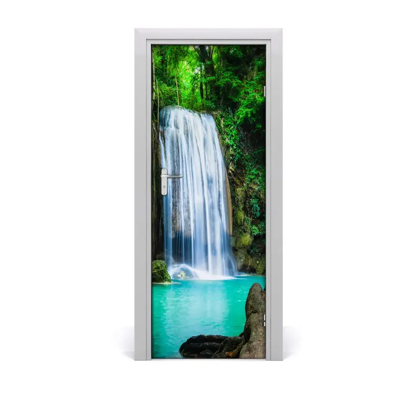 Autocolant de uşă Cascada lacului forestier Popular