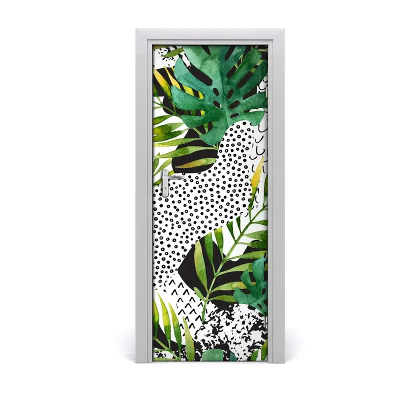 Autocolant de uși Model de frunze tropicale Super ofertă