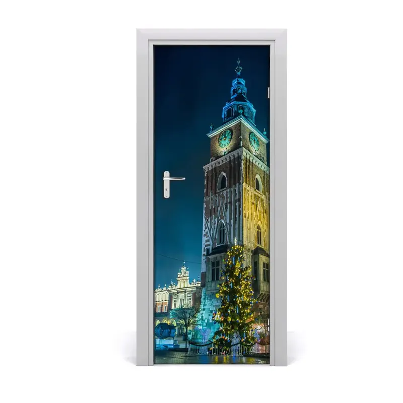 Autocolant pentru uși Cracovia Polonia noaptea Ieftin