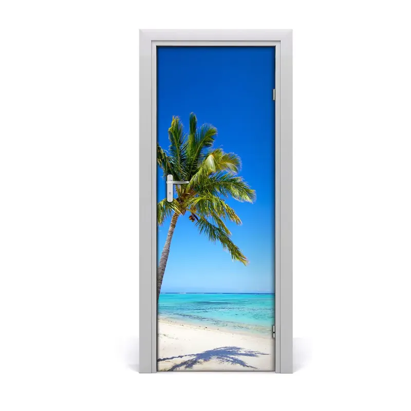 Tapet autocolant pentru uși Plaja tropicala cu palmieri Preferatul clienților