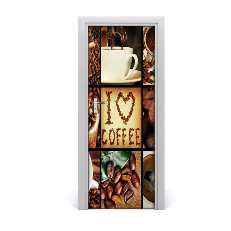 Autocolant de uși Colaj de cafea Iubesc cafeaua Comandă acum